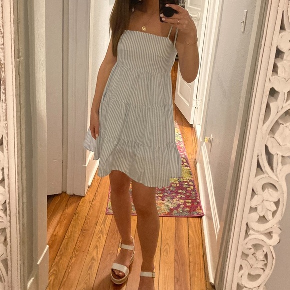 White and Blue Stripe Tiered mini dress - Picture 7 of 7